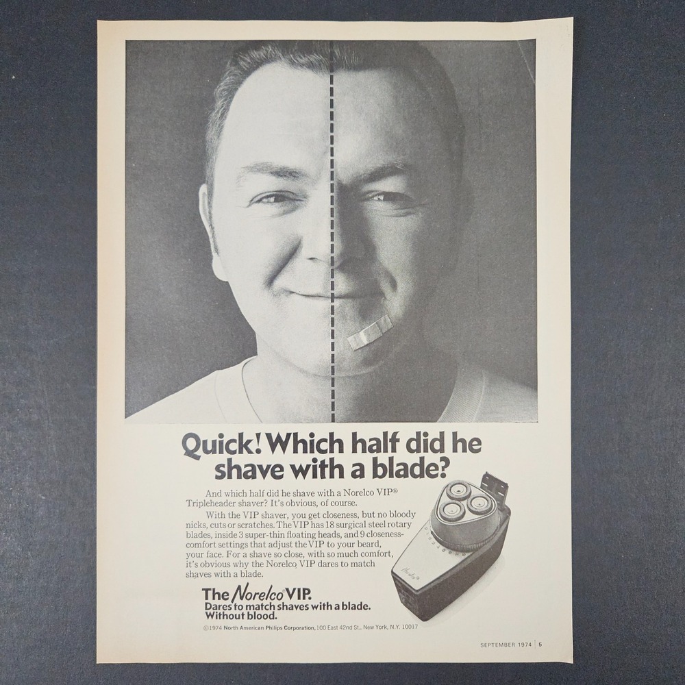 1974 Norelco VIP Electric Razor Shaver Vintage Print Ad North American Philips